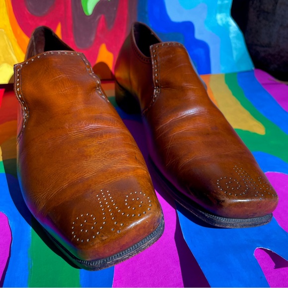 60s 70s vintage western brown leather square toe loafers main image 10